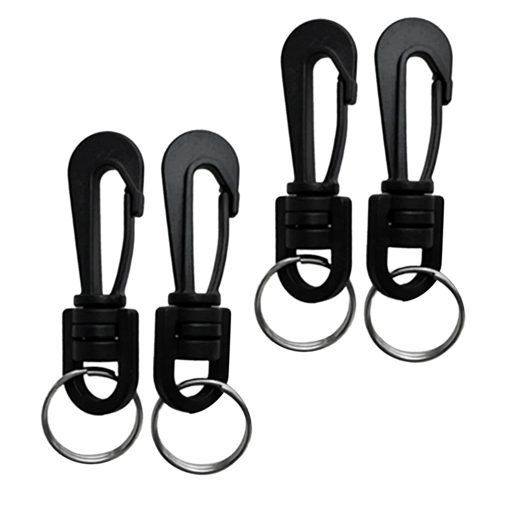 4Pieces Scuba Diving Plastic Swivel Spring Snap Hook Clip with Split Rings