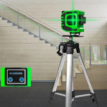 

Laser Level 360° Rotation 12 Lines Wireless Remote 3D Green Laser Level Horizontal Vertical Cross Lines Auto Mode Laser Meter