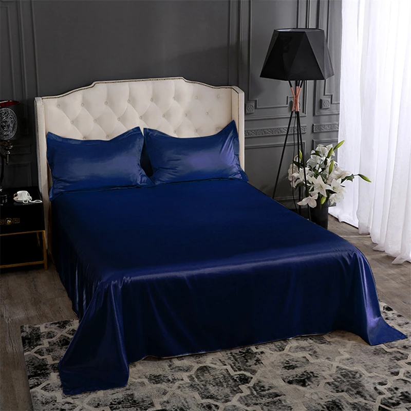 Liv-Esthete Luxury Silk White Flat Sheet Soft Pillowcase Bed Linen Christmas Gift Double Queen King Bed Sheet Healthy Sleep - Цвет: 8