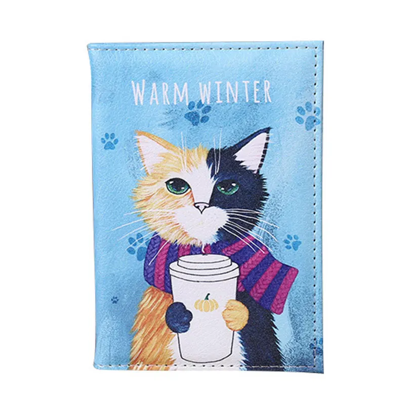 

PU Leather Cartoon Animal Cat Passport Cover Travel Women Men Pass Port Credit Card Holder Case Business Card Pass Card Wallet
