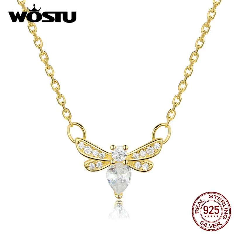 WOSTU/горячая Распродажа подлинное серебро 925 пробы Золотая Пчела ожерелье для
