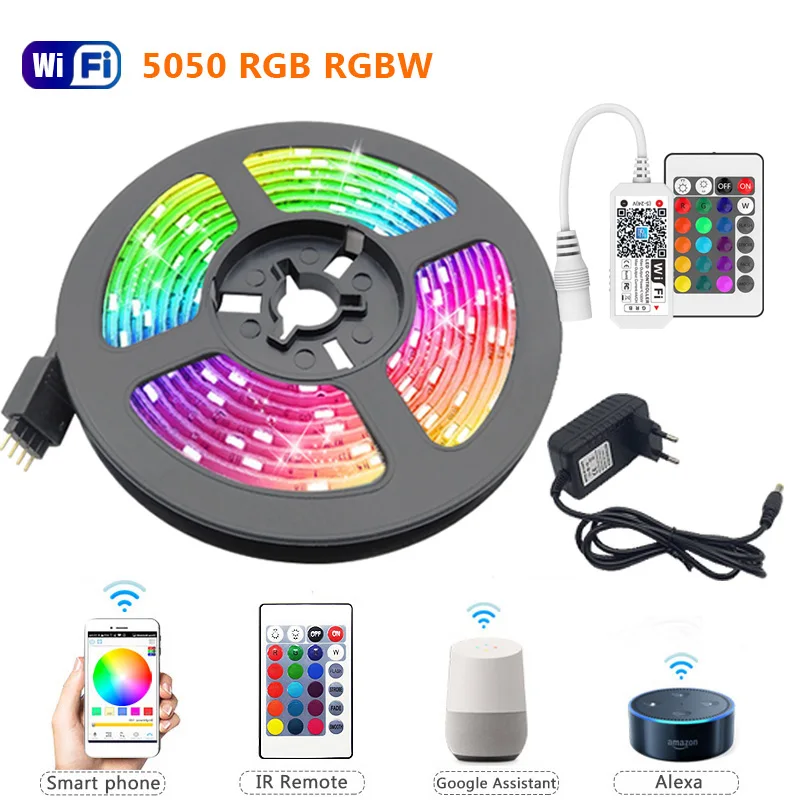 

5m 10m 15m RGBW RGBWW RGB LED Strip Light 5050 SMD 2835 Flexible Ribbon Luces Room Light Decor DC12V IR WiFi Remote Contoller