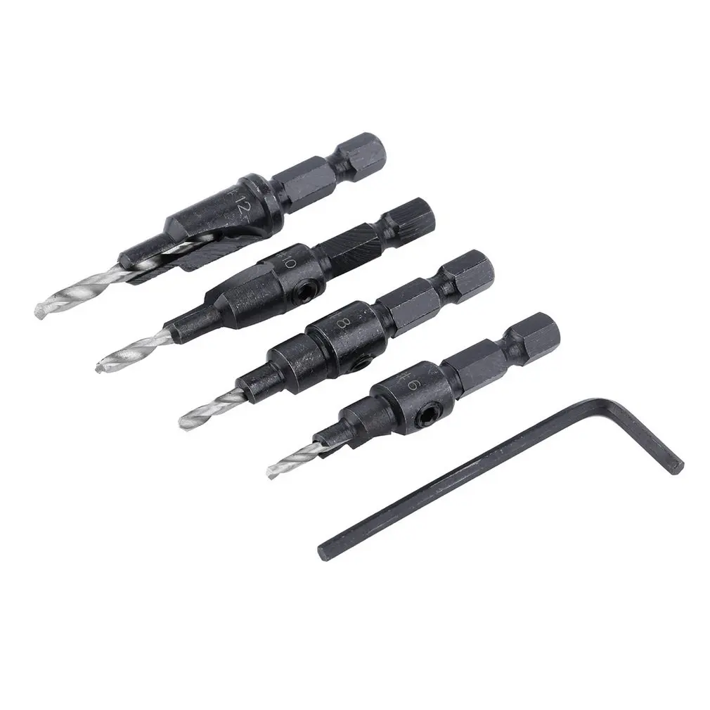 

4 pcs HSS Countersink Drill Bits + 1 pcs 1/4 Quick Change Hole Hex Shank Screw Hot Search