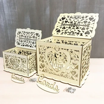 

New Mr & Mrs Wedding Gift Card Box Wooden Wedding Invitation Card Box Card Sign Set Country Wedding Decoration Gifts Party Favor