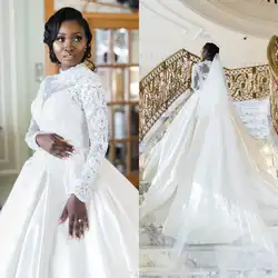 2020 свадебное платье арабского размера плюс с кружевной аппликацией и высоким воротником, расшитое бисером, свадебное платье vestido de novia с