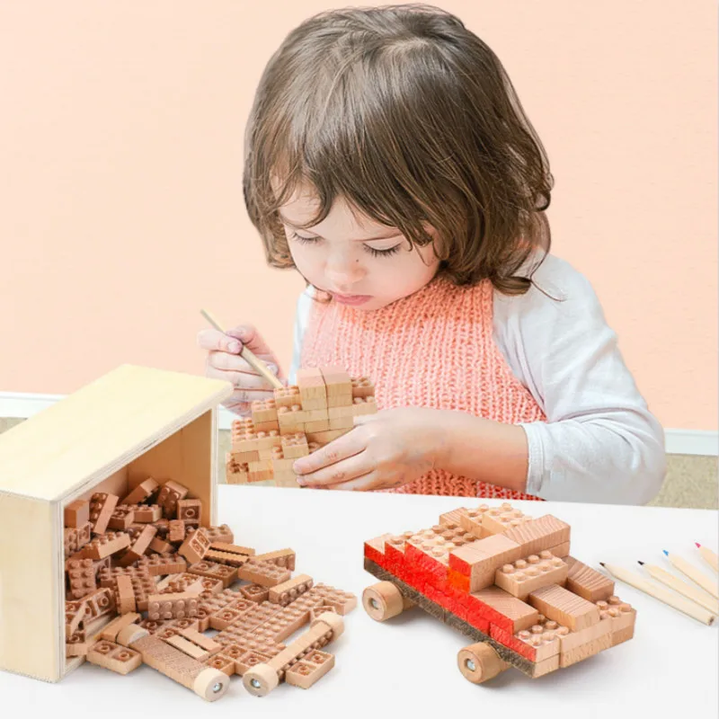 

New wooden Kidus Children's Large Particle Building Blocks Assembled Toys Building & Construction Game Kids Baby Wood Toy