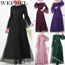 WEPBEL, женское платье с рукавом-бабочкой, Сетчатое, элегантное, мусульманское, абайя, повседневное, Осеннее, одноцветное, для девушек, длинное, макси, платья