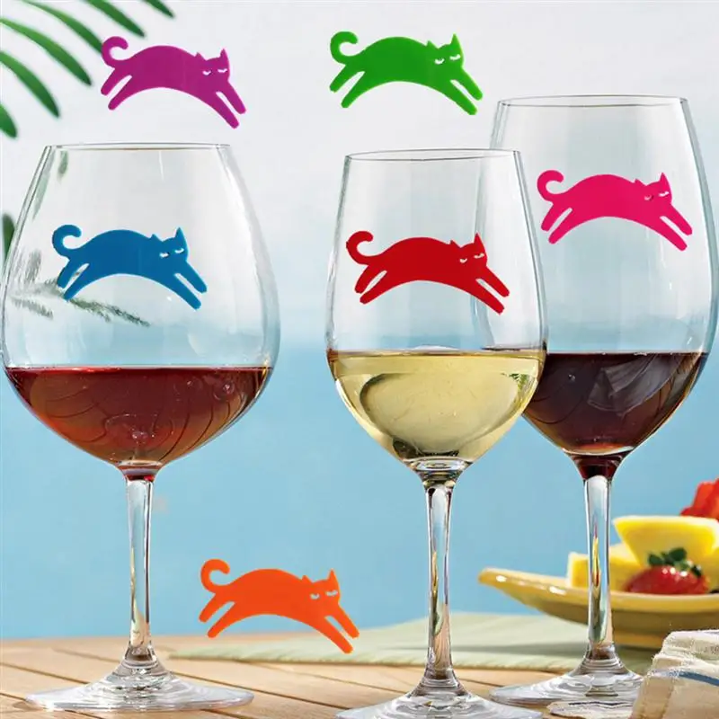 12 шт Силиконовые наклейки для вина в виде кота на присоске, чаша для вина, чаша для питья, амулеты, ярлыки, знак, аксессуары для кухонного бара