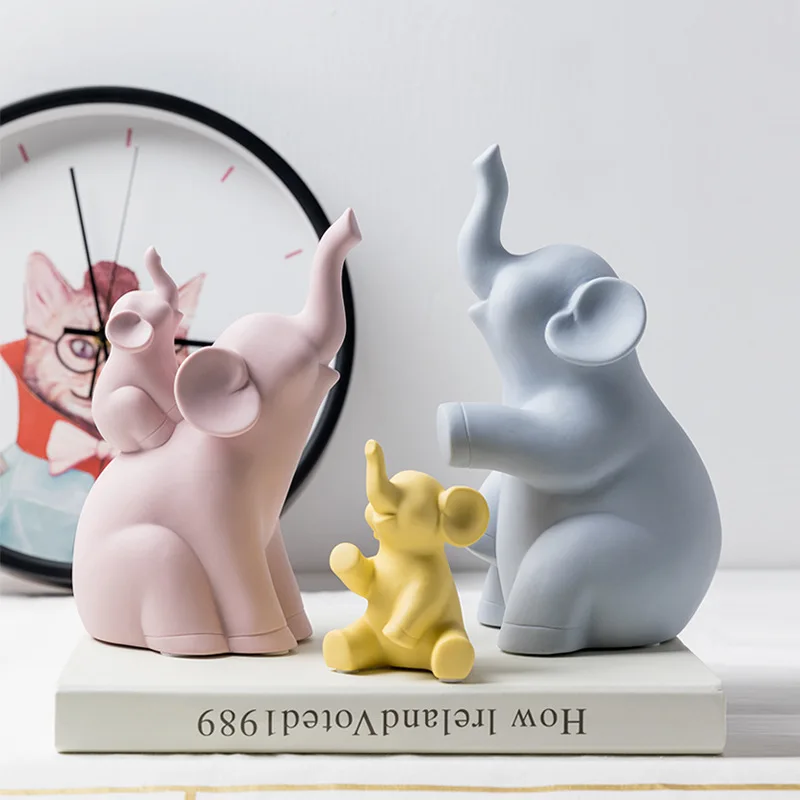 

4pcs ceramic family four elephant statue home decor crafts room decoration ornament animal figurines wedding decorations
