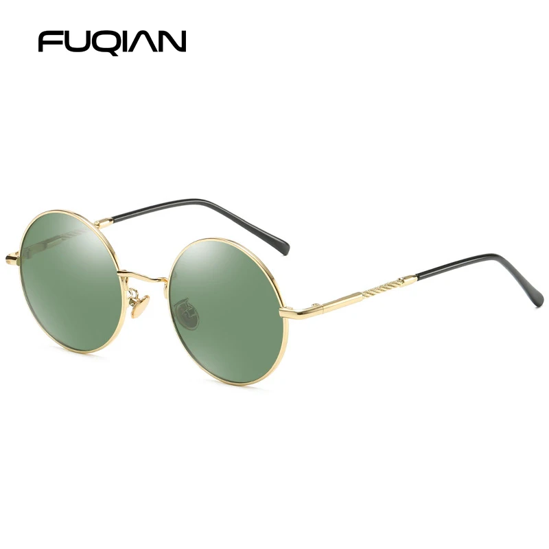 FUQIAN модные стимпанк Солнцезащитные очки мужские Поляризованные Ретро круглые металлические солнцезащитные очки женские зеркальные розовые очки Oculos De Sol - Цвет линз: Gold Green