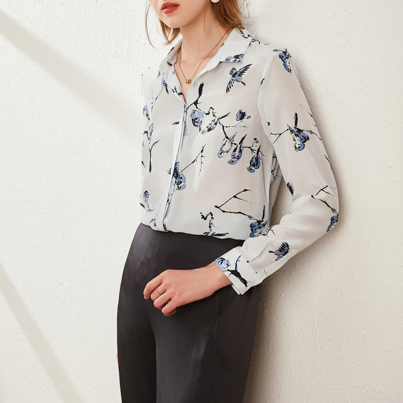 SuyaDream Silk Blouse Woman 100%Silk Crepe Long