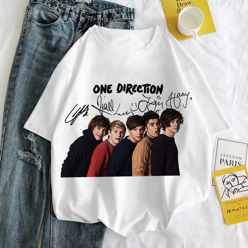 La banda británica una dirección estampado gráfico mujeres camiseta Harajuku estética Casual camiseta Top Corea blanco Tops T camisa