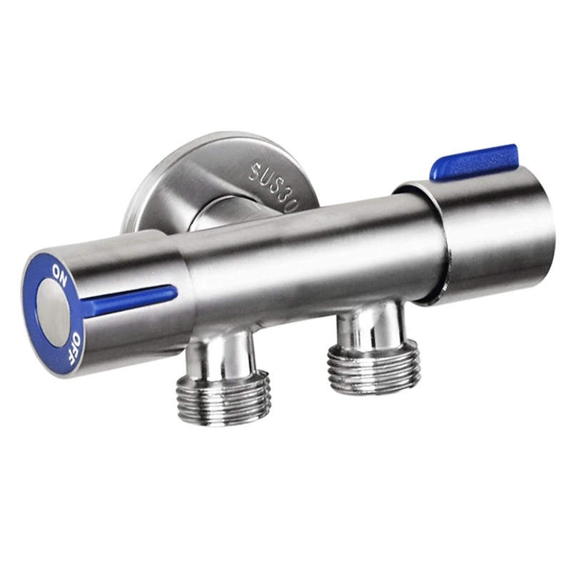 

G1/2 x 1/2 304 Stainless Steel One Into Two Three-Way Angle Valve, Double Handle Double Control Single Cold Multi-Function Fauce
