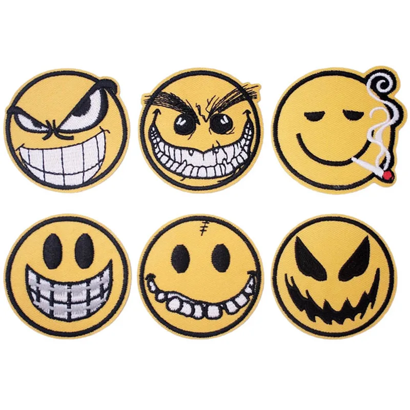 

Emoji Face Iron On Embroidery Needlework Patch Woven Knitwear for Clothes Pants Shoes Backpacks Tailor Embellishment