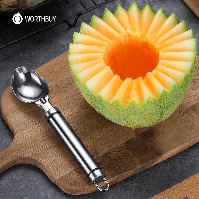 

WORTHBUY Multifunctional Fruit Dig Ball Spoon Stainless Steel Ice Cream Scoop DIY Watermelon Melon Baller Scoop Kitchen Gadgets