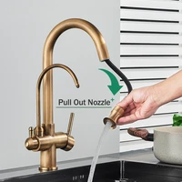 Rozin Filter Water Kitchen Faucet 2 in 1 Antique Brass Pull Out Nozzle Kitchen Purification Crane 2 Ways Swivel Mixer Tap 3