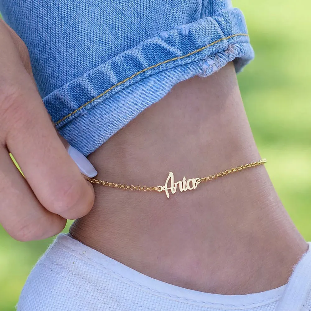 

Custom Name Anklet for Women Fashion Bohemian Style Ladies Stainless steel Nameplate Gold Bracelets Accessorie Gift Wholesale