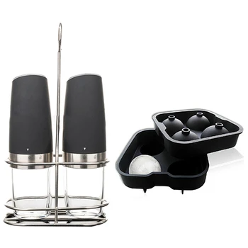 

1 Set of 2 Molds Plastic Ball Shaped Ice Square Trays 12X12Cm & 1 Set Electric Salt and Pepper Grinder Mill Set