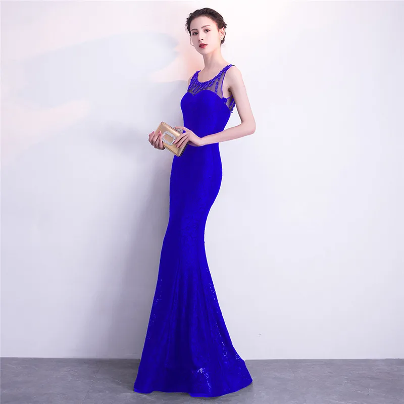 Skyyue вечернее платье с круглым вырезом без рукавов robe De Soiree Soild Crystal женские вечерние платья плюс размер вечерние платья C158 - Цвет: royal blue
