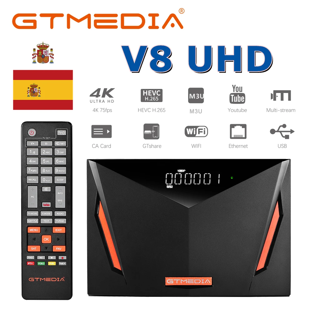 Hot TV Satellite Receiver Combo DVB S2 T2 Cable GTmedia V8 UHD 4K Ultra HD Built-in 2.4G WIFI CA Card Slot Support SPAIN BOX | Электроника
