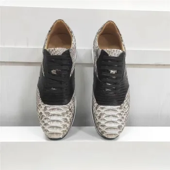 

Authentic Python Leather Male Female Casual Footwear Sneakers Exotic Genuine Snakeskin Women Men's Lace-up Driving Flats Shoes