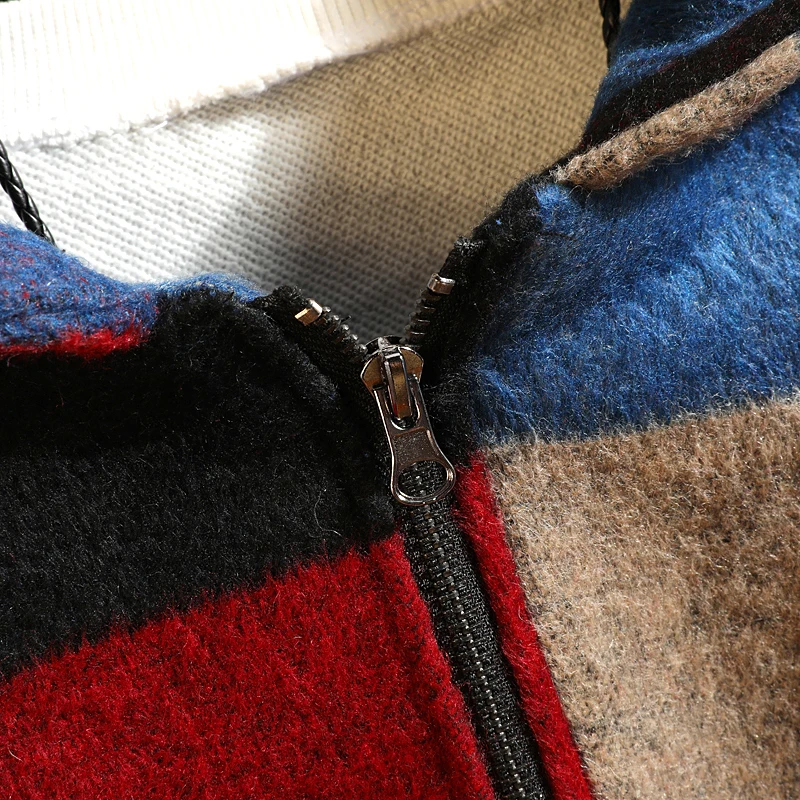 Wool Jacket Men Korean Wool Coats Man Warm Hooded Male Casual Hooded Red Plaid Woolen Winter Jacket Men 4XL 5XL