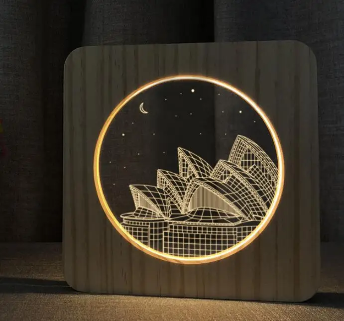 Sydney Opera 1 Sydney Opera House 3D светодиодный Arylic деревянный ночной ламповый светильник переключатель управления врезной светильник для друзей подарок вентилятора дропшиппинг - Испускаемый цвет: Sydney Opera 1
