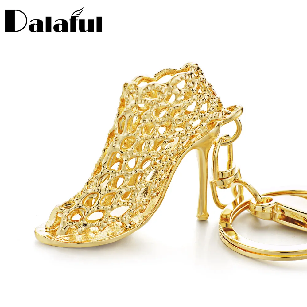 Dalaful Hollow Out High heel Shoes Keychain Purse Bag Buckle HandBag Pendant For Car Keyring Holder Women Best Gift K230 | Украшения и