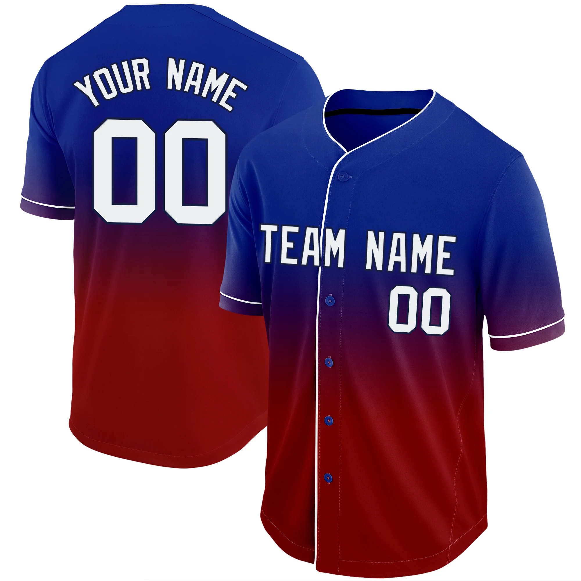 Baseball Jerseys Shirt Printed Name and Number Gradient Color Softball Training Wear Breathable Button Men/Lady/Youth