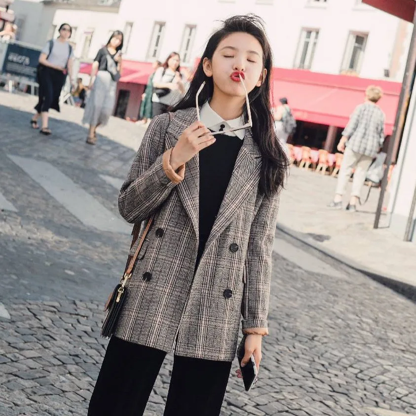 

20192018 Early Autumn Thin Woolen Small Suit Coat Women's Vintage Versatile Pattern Loose-Fit Short Woolen Cloth Suit