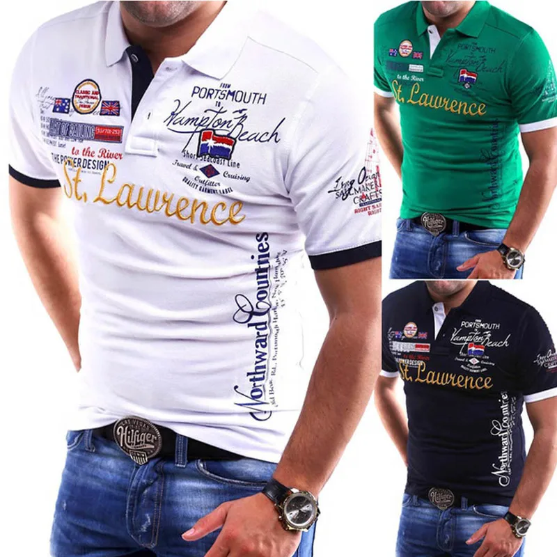 Мужская приталенная рубашка поло Zogaa хлопковая дышащая с короткими рукавами и