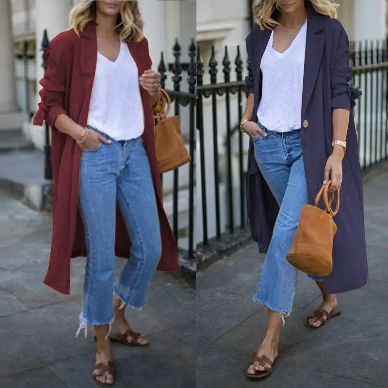 

ZANZEA Coat Women 2019 Fashion Autumn Winter Casual Long Jackets Solid Loose Outwear Female Turn Down Collar Long Sleeve Coats