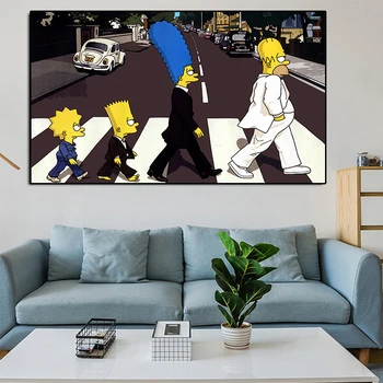 

Simpsoning Abbey Road Bart Homer Marge Canvas Painting Print Living Room Home Decor Modern Wall Art Oil Painting Poster Artwork
