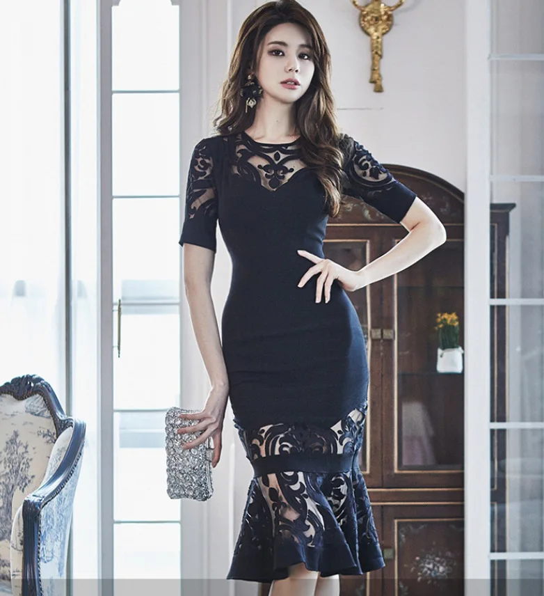 

High-End Debutante WOMEN'S Dress 2019 Spring And Summer New Style Korean-style Hollow out Formal Dress Slim Fit Lace Base Flounc
