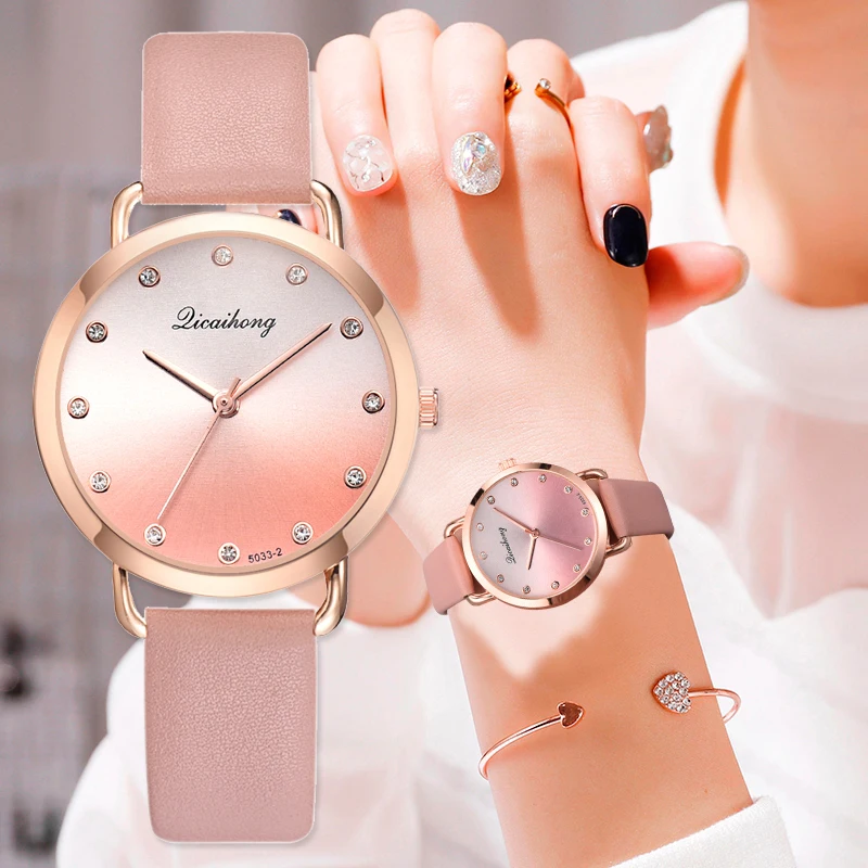 

Top Brand Women Watches Fashion Gradient Dial Leather Strap Reloj Mujer Luxury Quartz Ladies Watch Women Clock Montre Femme