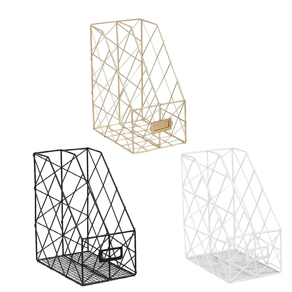 

Double Grids Iron Storage Rack Shelf Desktop Book Magazine Organizer Stand Management Holder Cosmetic Storage Basket