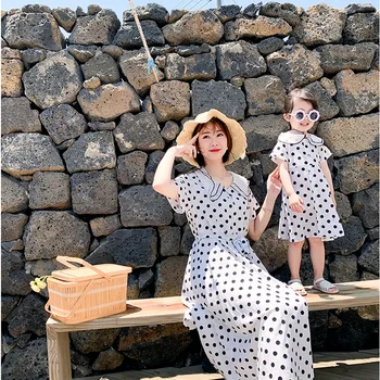 

2020 Girls Dot Dress Mother Daughter Princess Dress Clothes Mommy and Me Clothes Fashion Korean Style Mum Daughter Dress