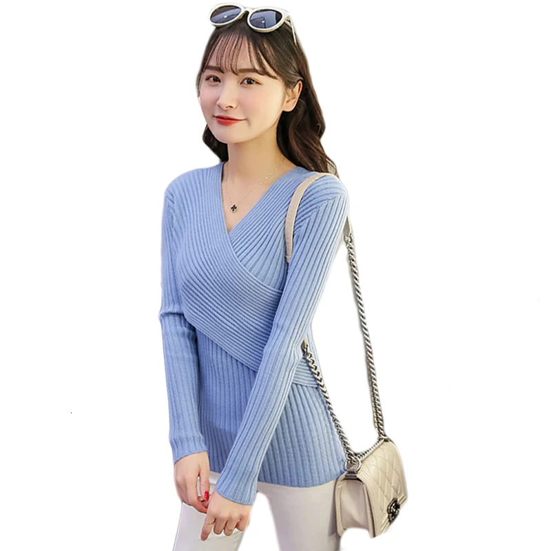 

Winter Slanke Lange Mouwen Gebreide Trui Sexy V-hals Vrouwen Truien Fashion Trui Pull Femme De Inverno Feminina CM747