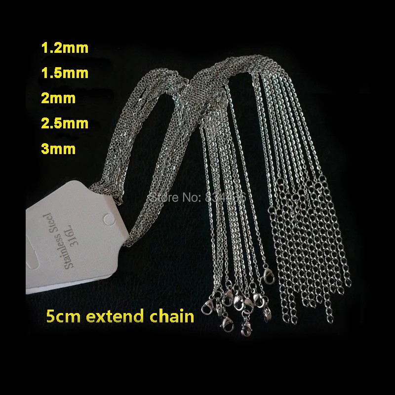 50 pçs boa qualidade 1.2 1.5 2 3mm 316l aço inoxidável pingente colares link chains atacado das mulheres diy jóias em massa lote