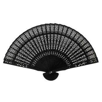 

8 Inch Chinese Japanese Folding Fan Original Wooden Hand Flower Bamboo Pocket Fan For Home Decor Party Decoration-Black