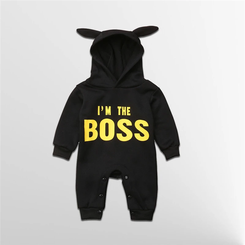 Хлопковые толстовки с капюшоном с надписью «I'm The Boss» для детей; сезон осень-зима; теплый комбинезон с капюшоном и длинными рукавами; одежда