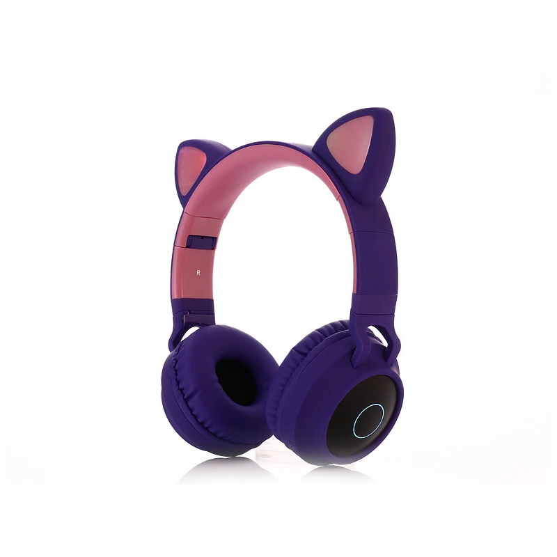 Милые девушки Bluetooth 5,0 музыкальные наушники беспроводной над светодиодный светильник кошачьими ушками стерео гарнитура игровая гарнитура для мобильного телефона MP3 PC - Color: purple