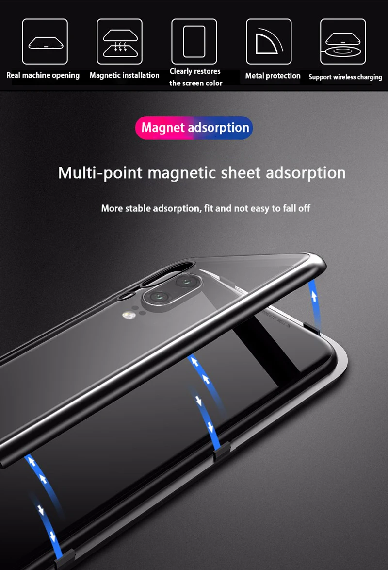Магнитный адсорбционный металлический чехол для телефона для Xiao mi Red mi 7 7A Note 7 8 5 6 K20 Pro mi 9T mi 9 8 SE F1 закаленное стекло Магнитная крышка