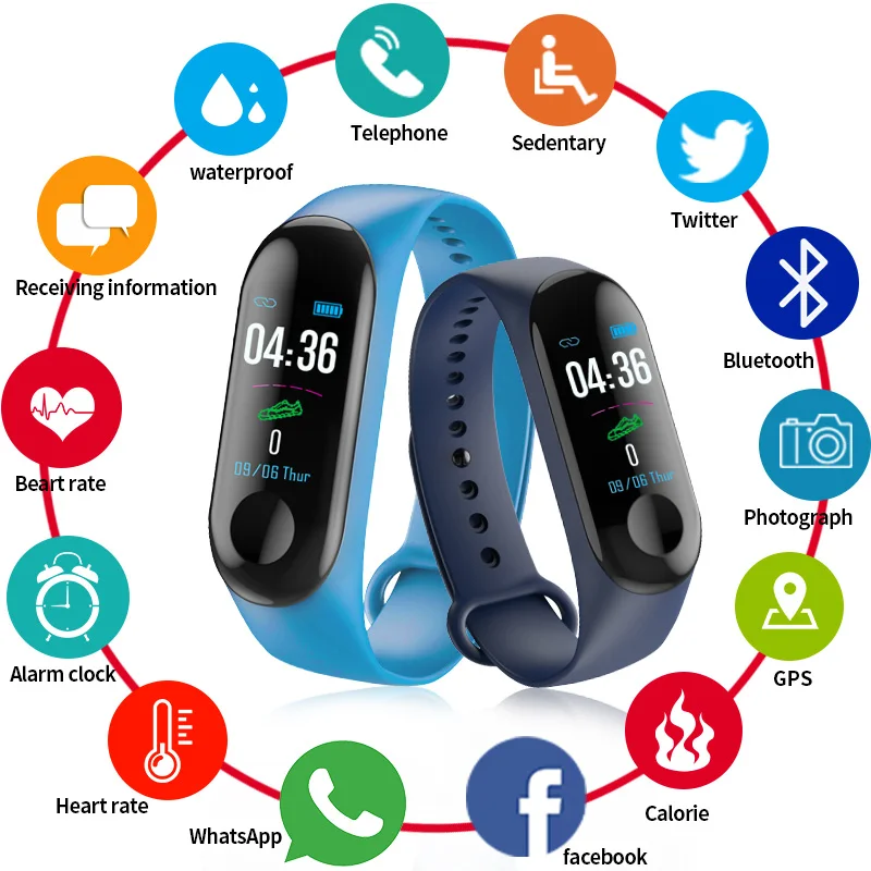 

Smart Watch Wristband Pedometer M3 Smart Bracelet Watch Touch Screen Blood Pressure Heart Rate Monitor Waterproof Fitness Band