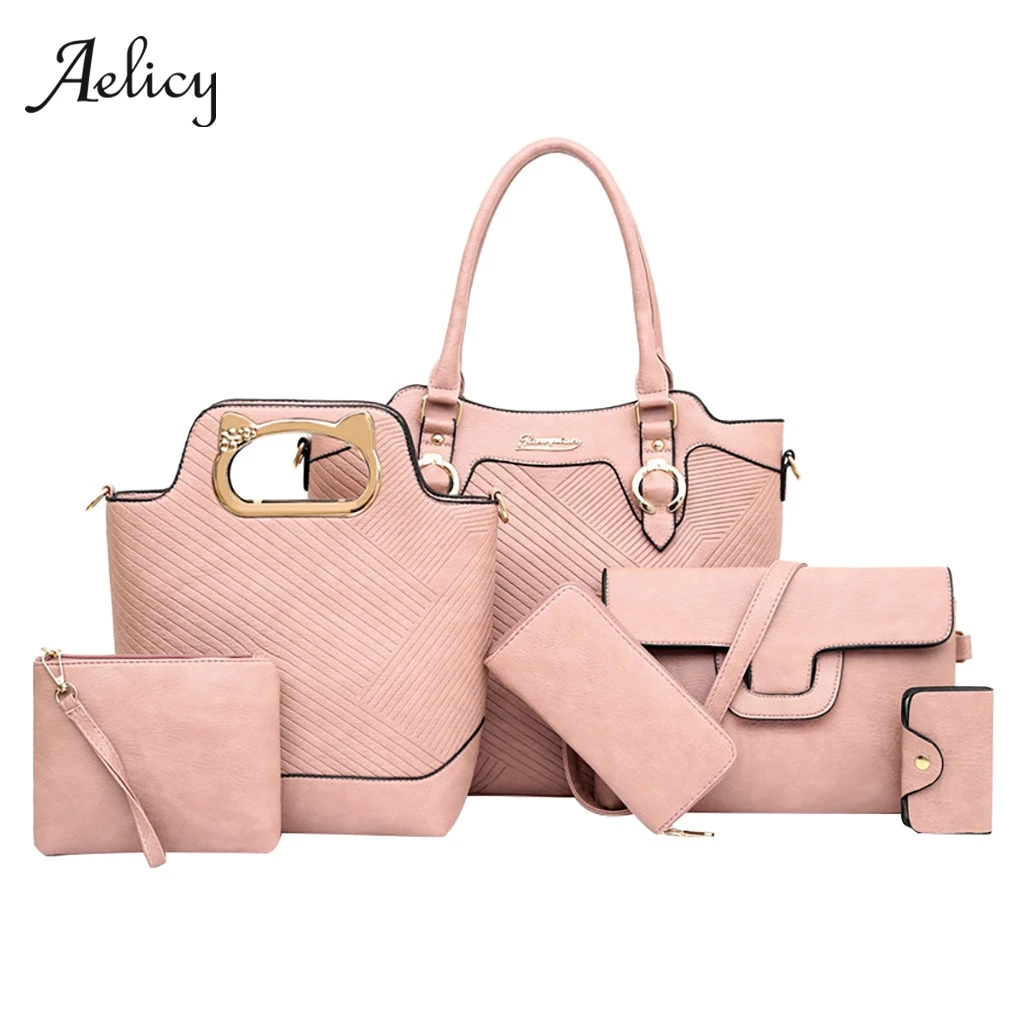 

Aelicy New Women Bags Leather Handbags Fashion Shoulder Bag Female Purse High Quality 6-Piece Set Designer Brand Bolsa Feminina