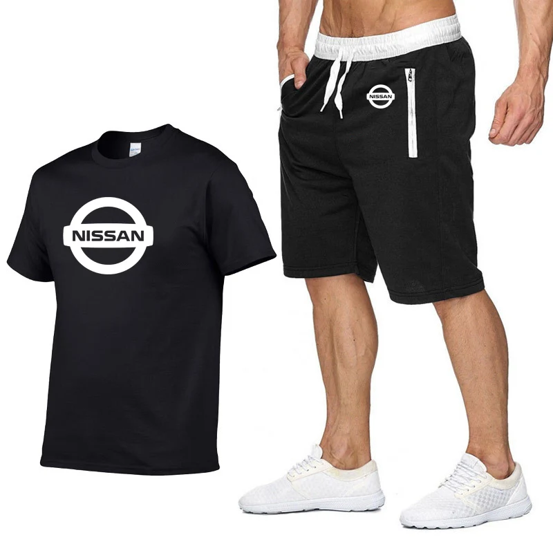 Мужская футболка с коротким рукавом и логотипом автомобиля Nissan, повседневная Летняя мужская футболка в стиле хип-хоп, высокое качество, хлопковые футболки, штаны, костюм из 2 предметов - Цвет: 806