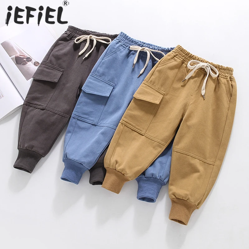 

Toddler Boy Pants Pockets Boy Cargo Pant Spring Autumn Kids Jogger Pants Solid Color Drawstring Trousers Kids Clothes 1 to 5Year