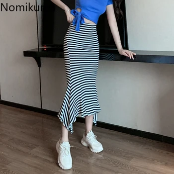 

Nomikuma 2020 Summer New Irregular Striped Skirt Women High Waist Patchwork Mid Calf Skirts Korean Style Jupe Longue Femme 3a646
