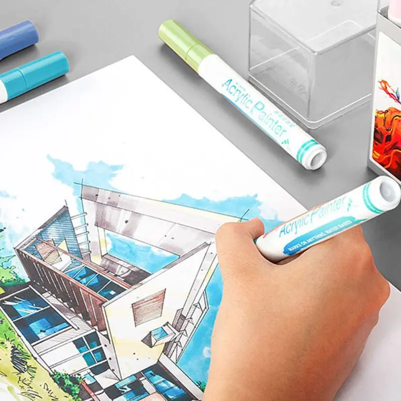 

12 Colors Acrylic Paint Art Marker Pen for DIY Graffiti Glass Ceramic Art Painting Drawing Stationery Supplies