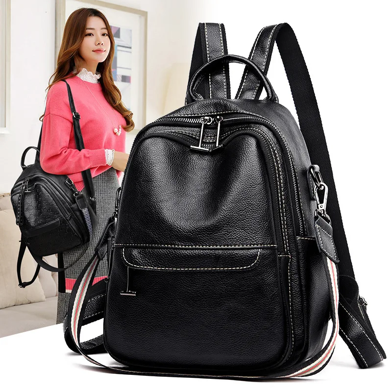 

First Layer Leather Backpackage 2019 New Style Fashion Fashion Korean-style Genuine Leather Large Capacity Shoulder Bag Women's